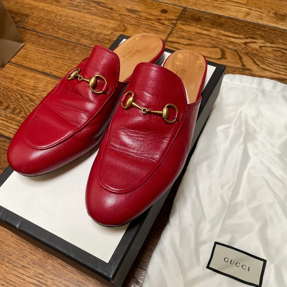 Gucci Horsebit RED Leather  Loafer Slides Womens - Picture 2 of 5